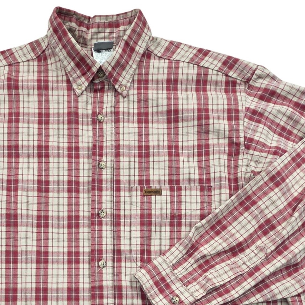 VTG 2000 Carhartt Long Sleeve Plaid Work Shirt S05 CRI Red Mens XL USA MADE